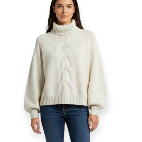 Zenana Outfitters Sweaters - ZENANA Cream Cable Knit Turtleneck Boxy Sweater XL NWT